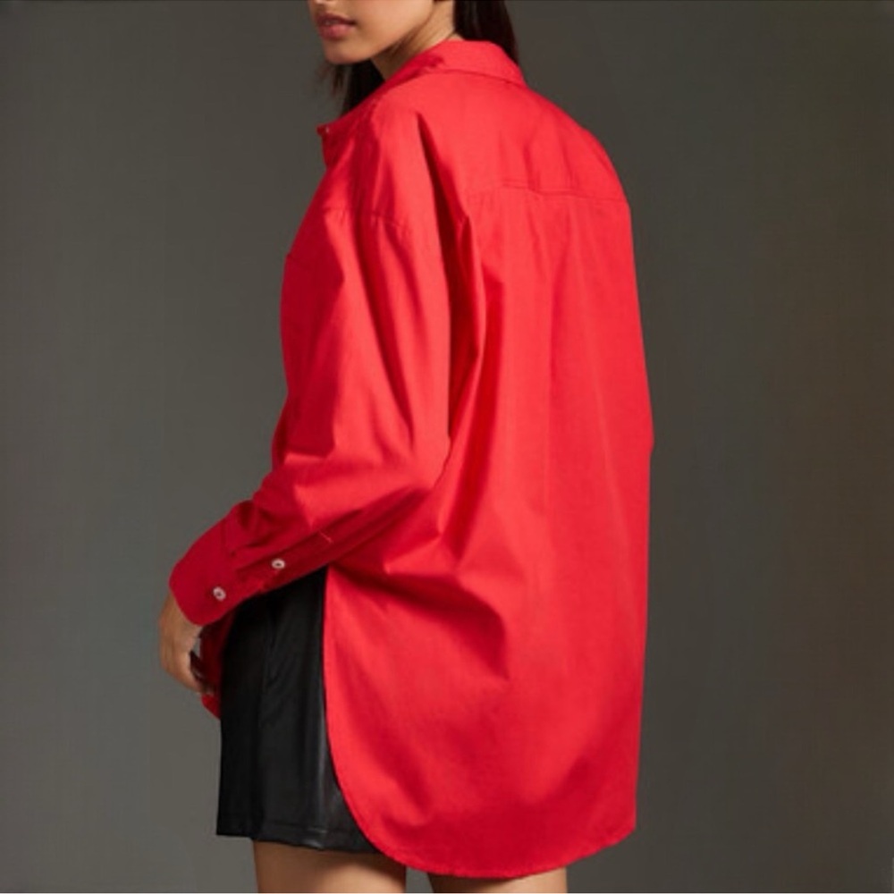 Anthropologie Red Button-Down Shirt - Picture 2 of 11